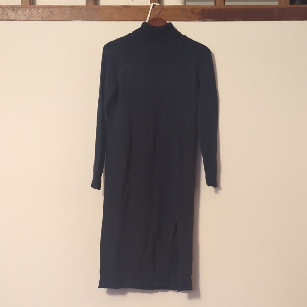 Navy Knit Midi Turtleneck Sweater Dress